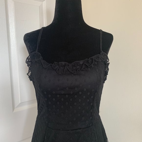 Black Dot Ruffle Hem Overlay Dress - Picture 6 of 8